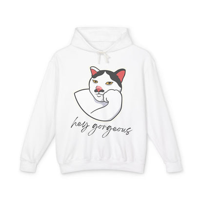 Hey Gorgeous Cat Unisex Lightweight Hoodie - Cute and Comfy Sweatshirt