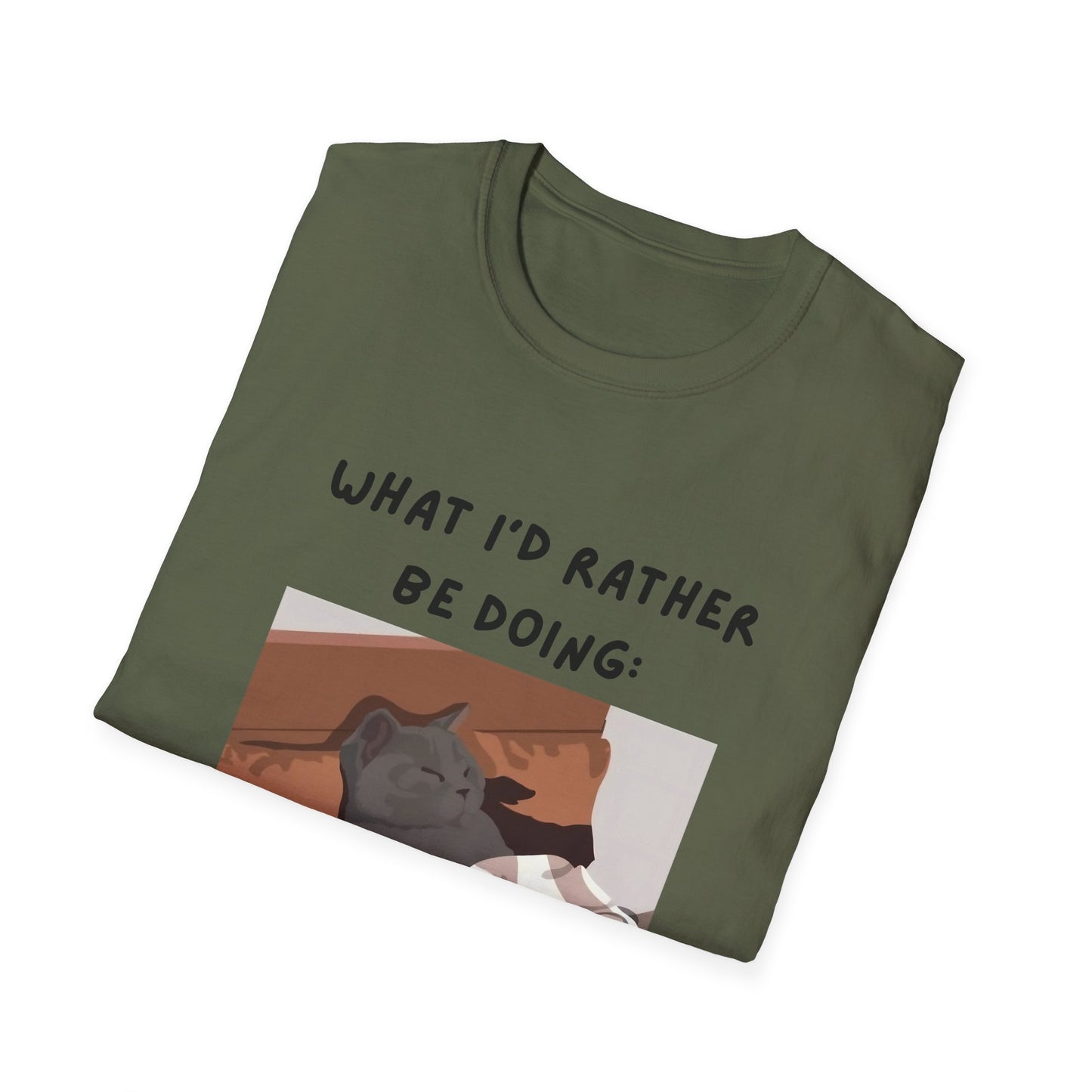 Cute Cat Sleepy Vibes Unisex Softstyle T-Shirt - "What I'd Rather Be Doing"