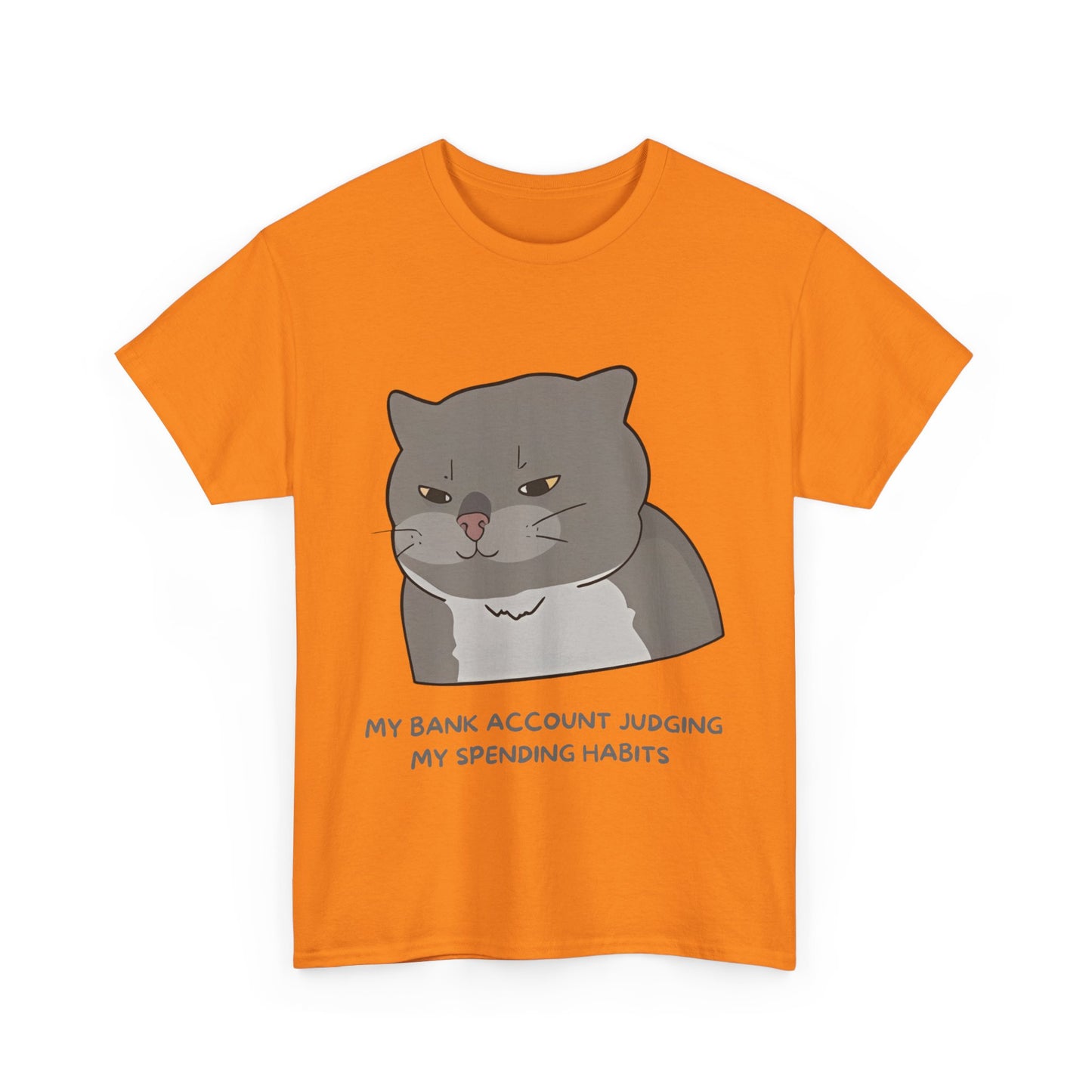 Funny Cat Quote Unisex Heavy Cotton Tee - 'My Bank Account Judging My Spending Habits'