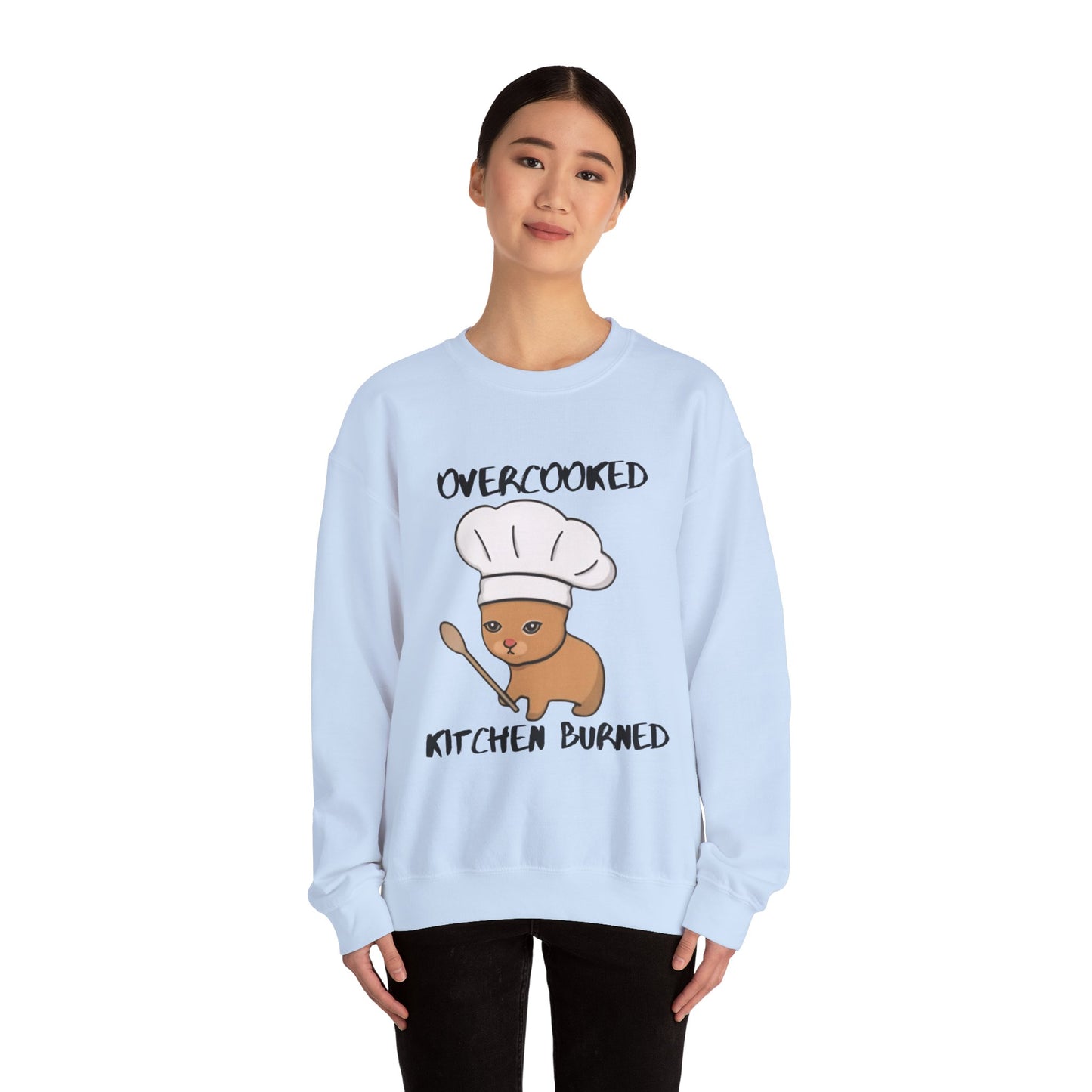 Funny Chef Cat Sweatshirt – 'Overcooked Kitchen Burned' Unisex Heavy Blend™ Crewneck