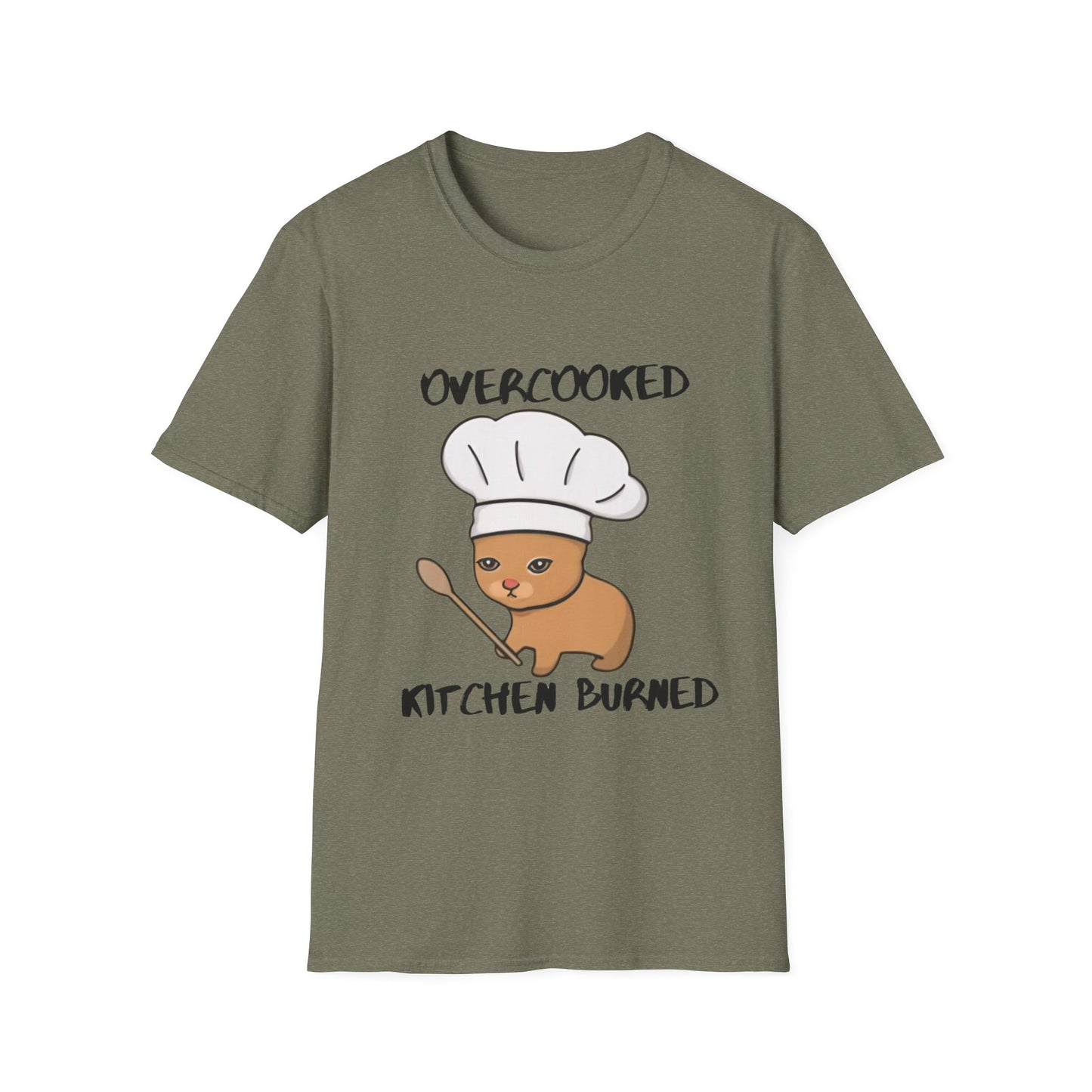 Funny Chef Cat T-Shirt - "Overcooked Kitchen Burned" - Unisex Softstyle