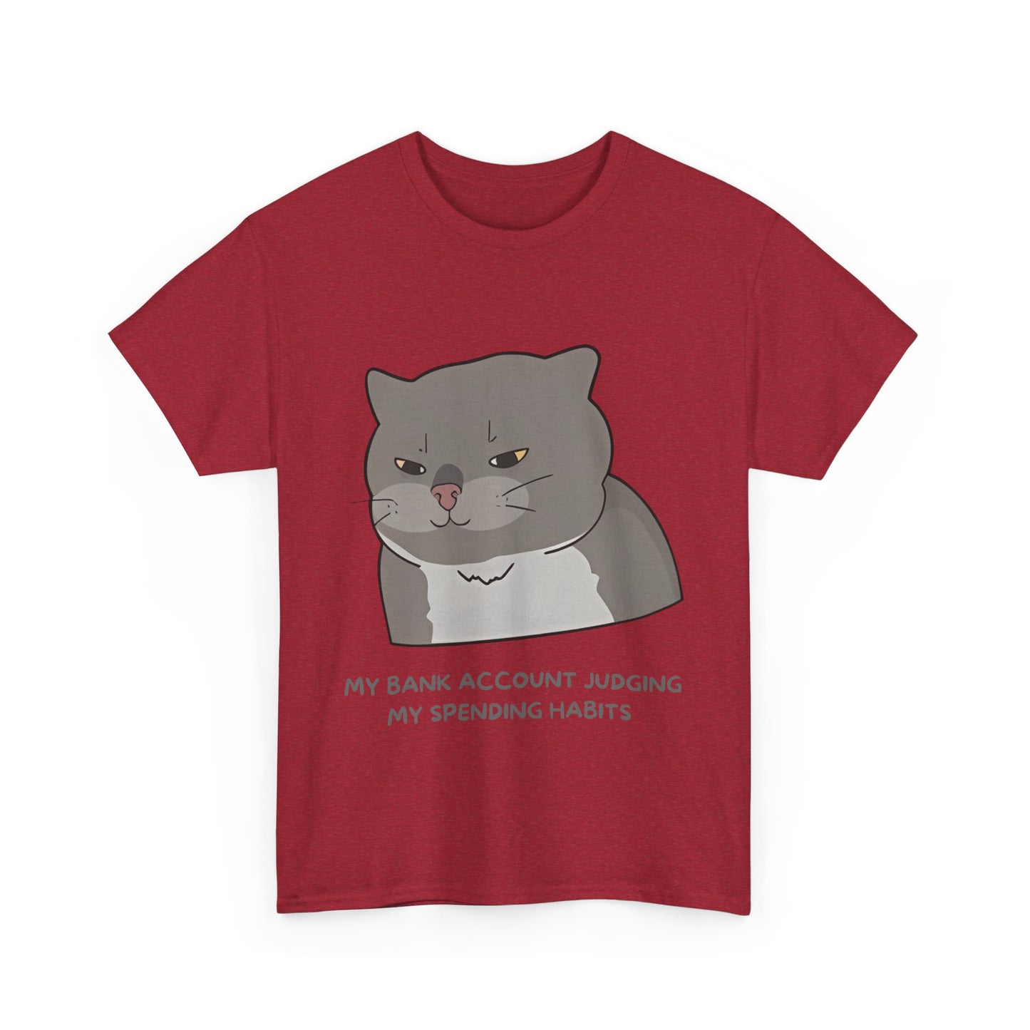 Funny Cat Quote Unisex Heavy Cotton Tee - 'My Bank Account Judging My Spending Habits'