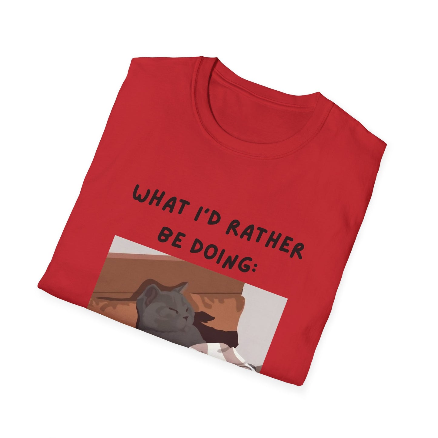 Cute Cat Sleepy Vibes Unisex Softstyle T-Shirt - "What I'd Rather Be Doing"