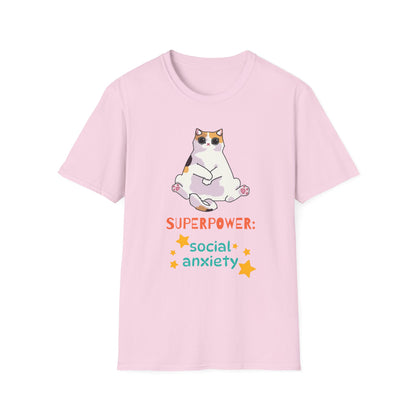 Superpower: Social Anxiety Unisex T-Shirt - Cute Cat Design
