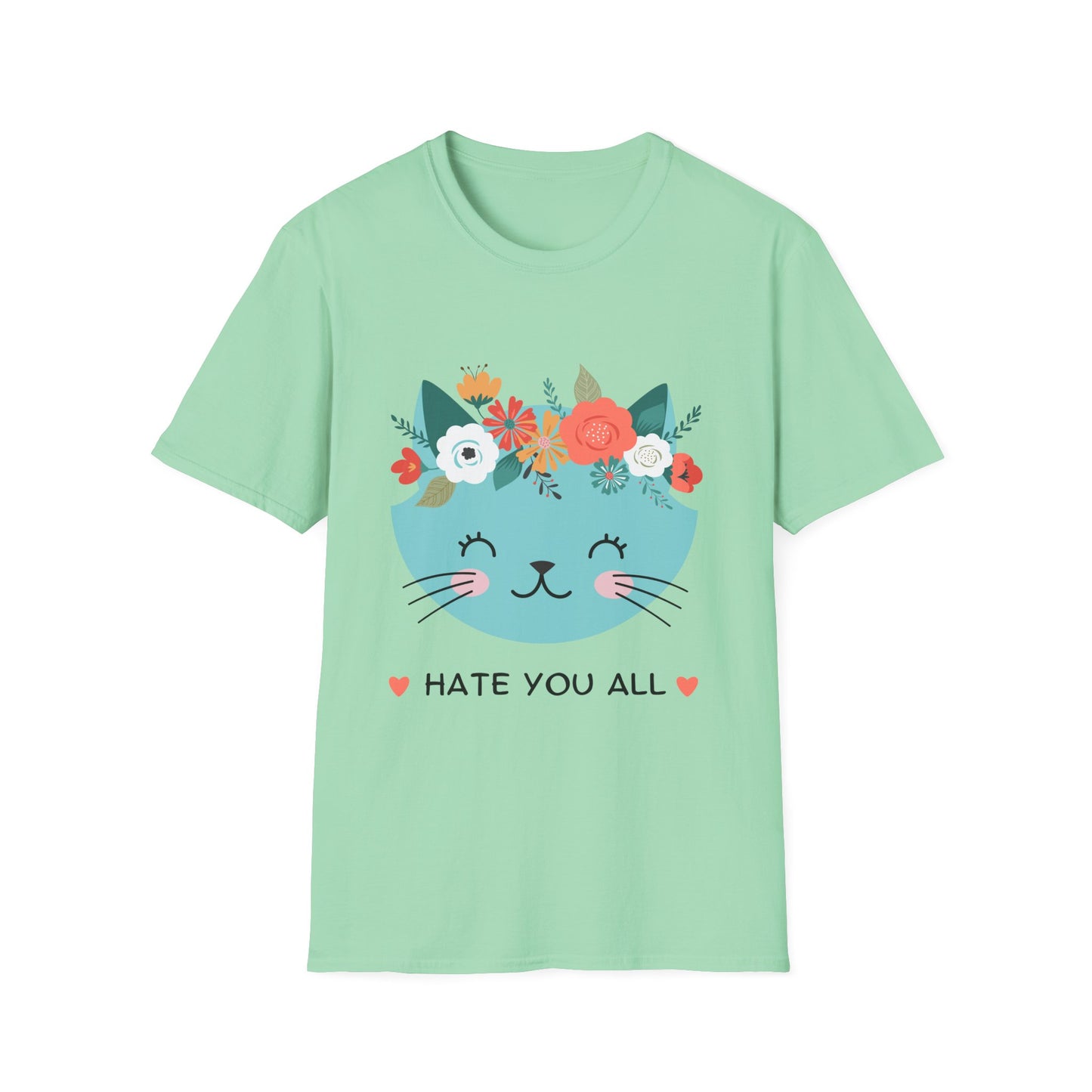 Floral Cat Graphic T-Shirt - 'Hate You All' Cute Unisex Tee