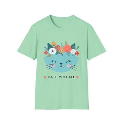 Floral Cat Graphic T-Shirt - 'Hate You All' Cute Unisex Tee
