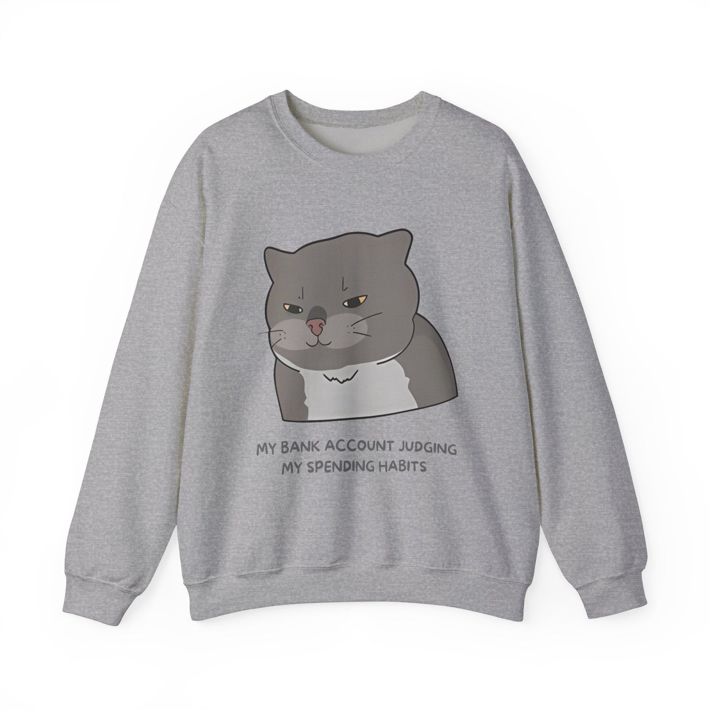 Funny Cat Motivational Crewneck Sweatshirt - My Bank Account Judging My Spending Habits