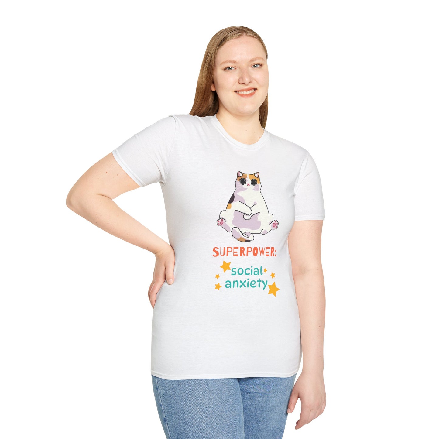 Superpower: Social Anxiety Unisex T-Shirt - Cute Cat Design