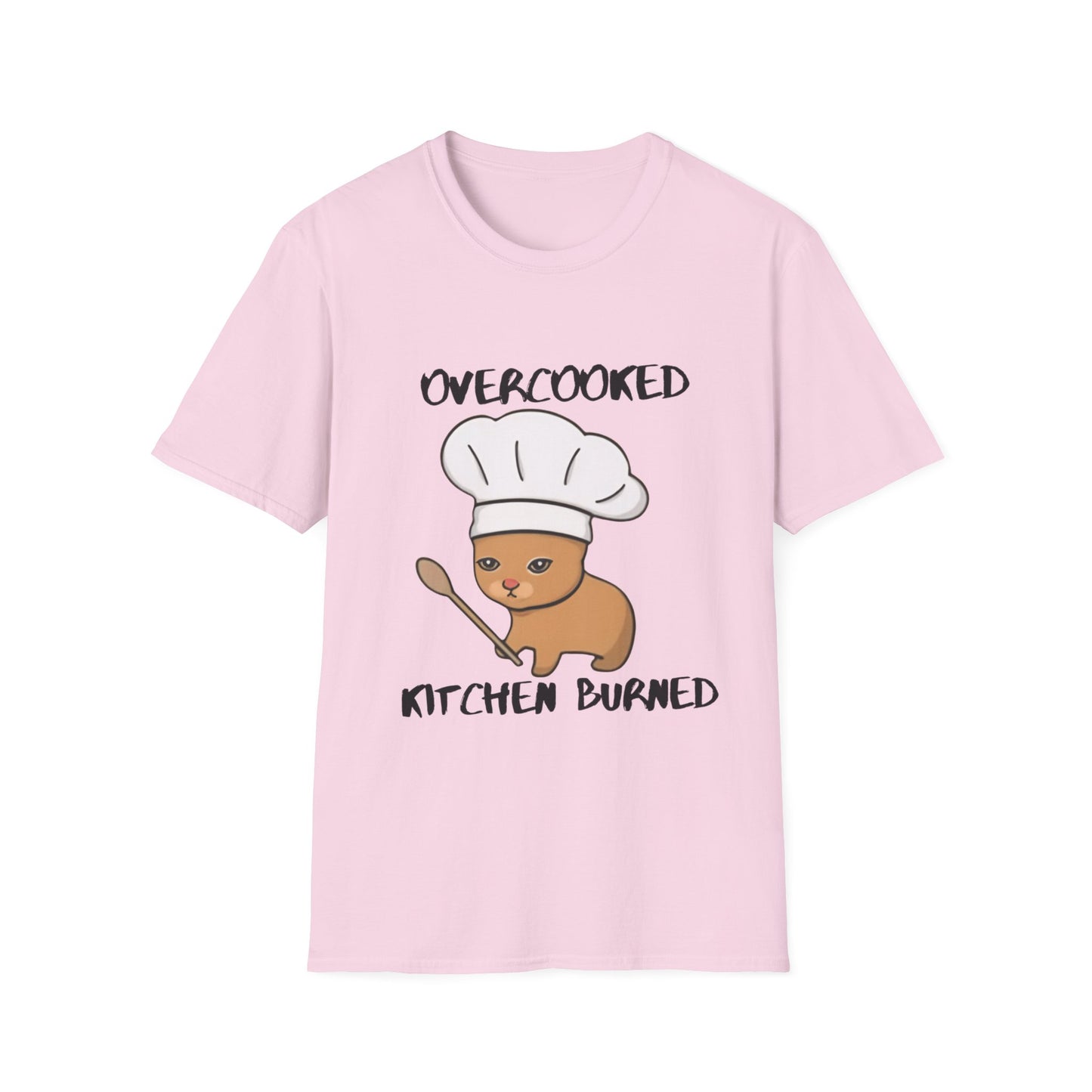 Funny Chef Cat T-Shirt - "Overcooked Kitchen Burned" - Unisex Softstyle