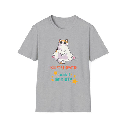Superpower: Social Anxiety Unisex T-Shirt - Cute Cat Design