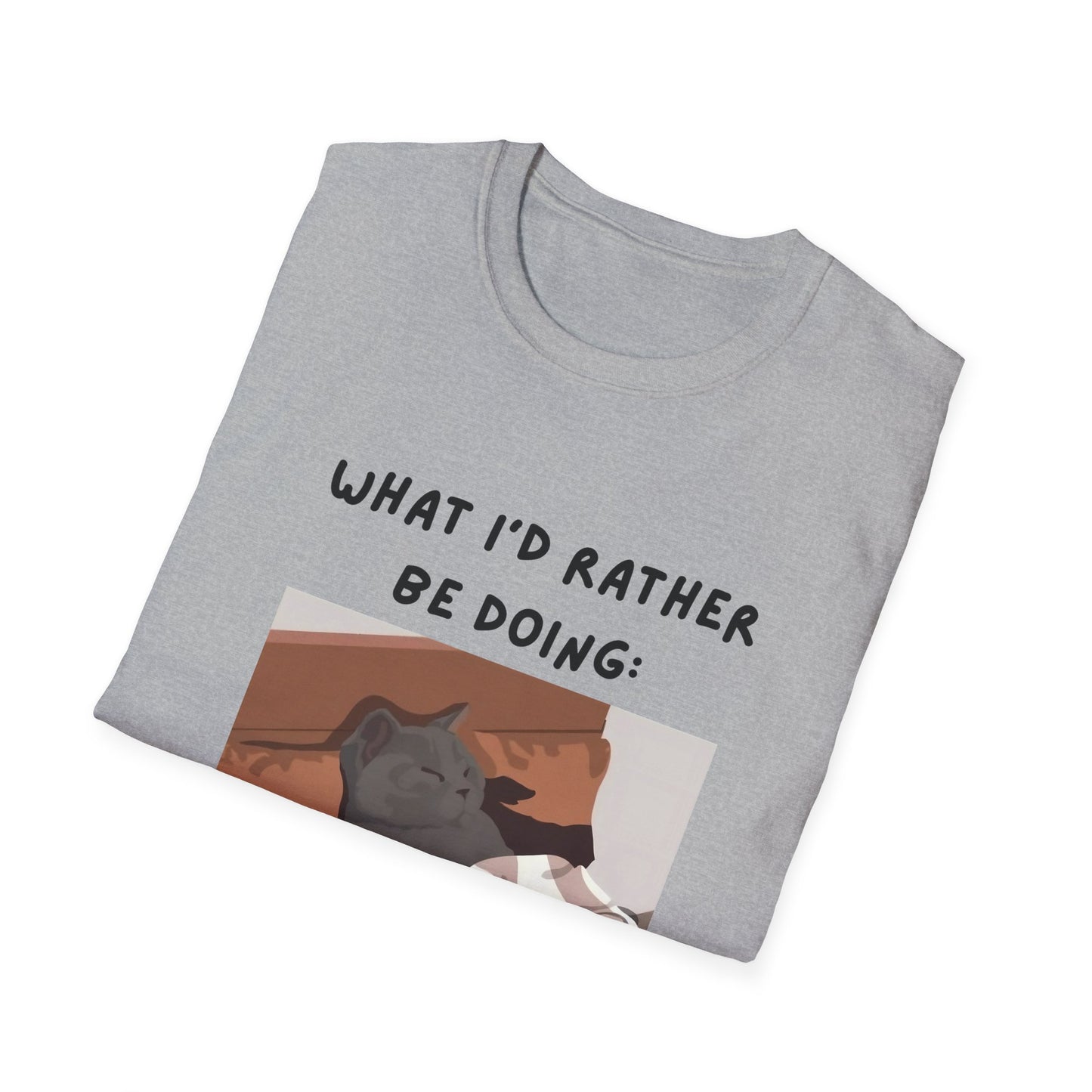 Cute Cat Sleepy Vibes Unisex Softstyle T-Shirt - "What I'd Rather Be Doing"