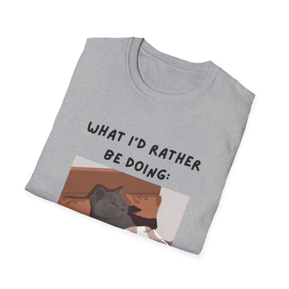 Cute Cat Sleepy Vibes Unisex Softstyle T-Shirt - "What I'd Rather Be Doing"