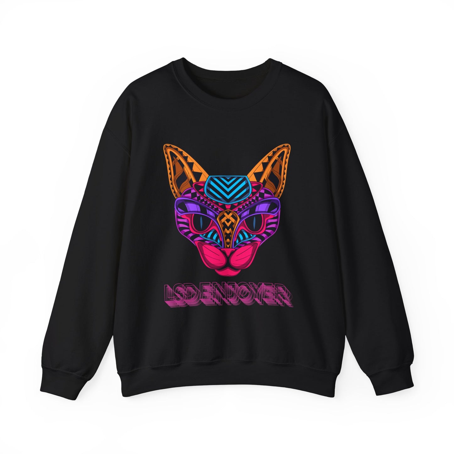 LSD ENJOYER -- Vibrant Cat Graphic Crewneck Sweatshirt - Unisex Heavy Blend