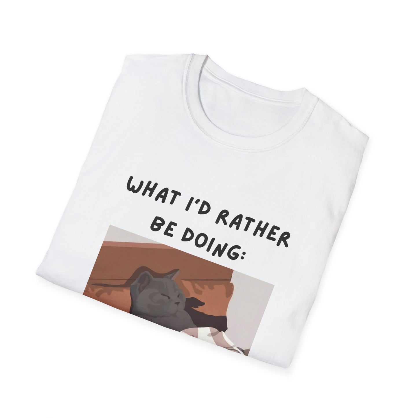 Cute Cat Sleepy Vibes Unisex Softstyle T-Shirt - "What I'd Rather Be Doing"