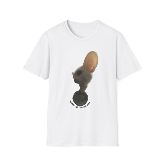 Heard you were 🏳️‍🌈- Cute Feline Graphic Unisex Softstyle T-Shirt – Perfect for Cat Lovers