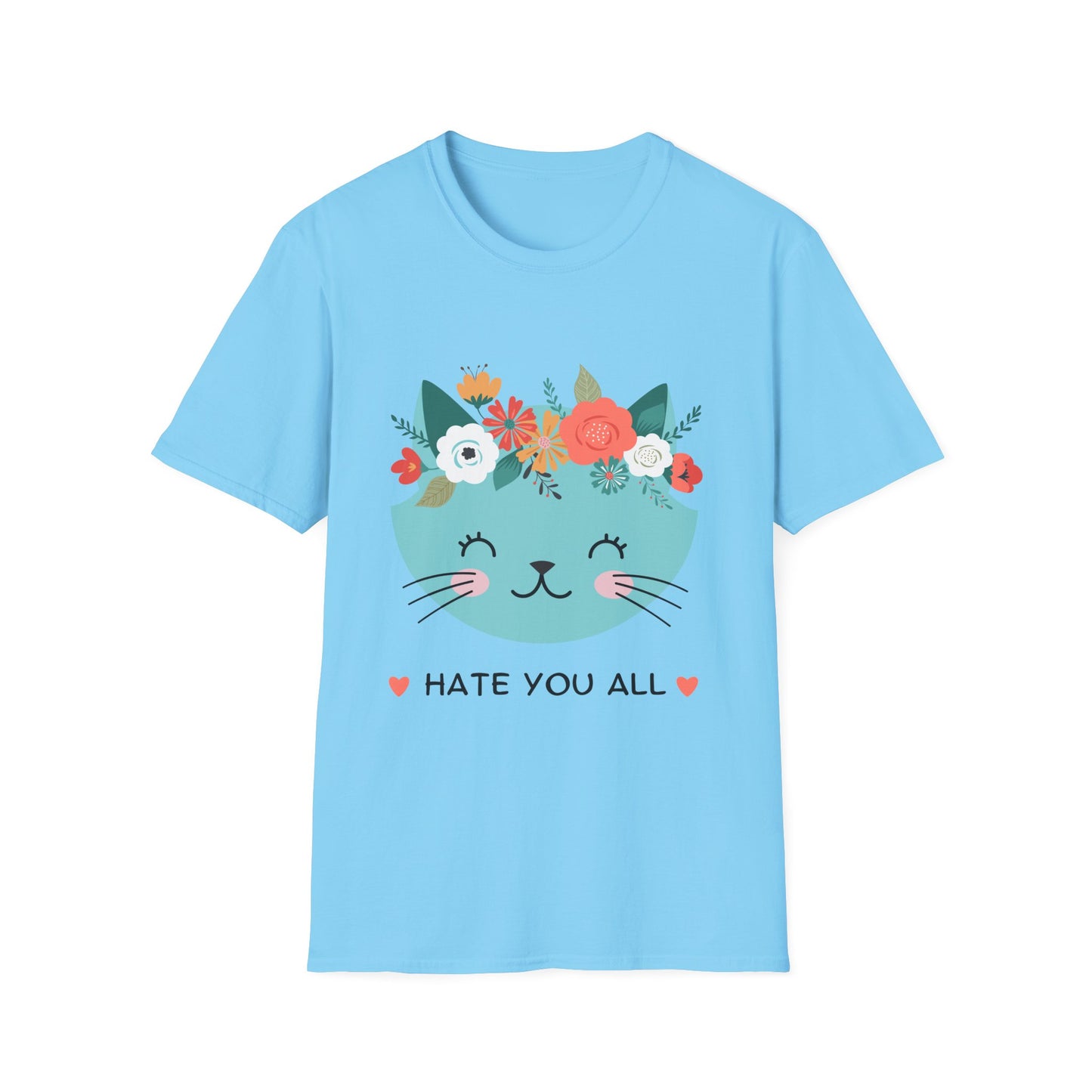 Floral Cat Graphic T-Shirt - 'Hate You All' Cute Unisex Tee