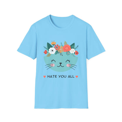 Floral Cat Graphic T-Shirt - 'Hate You All' Cute Unisex Tee