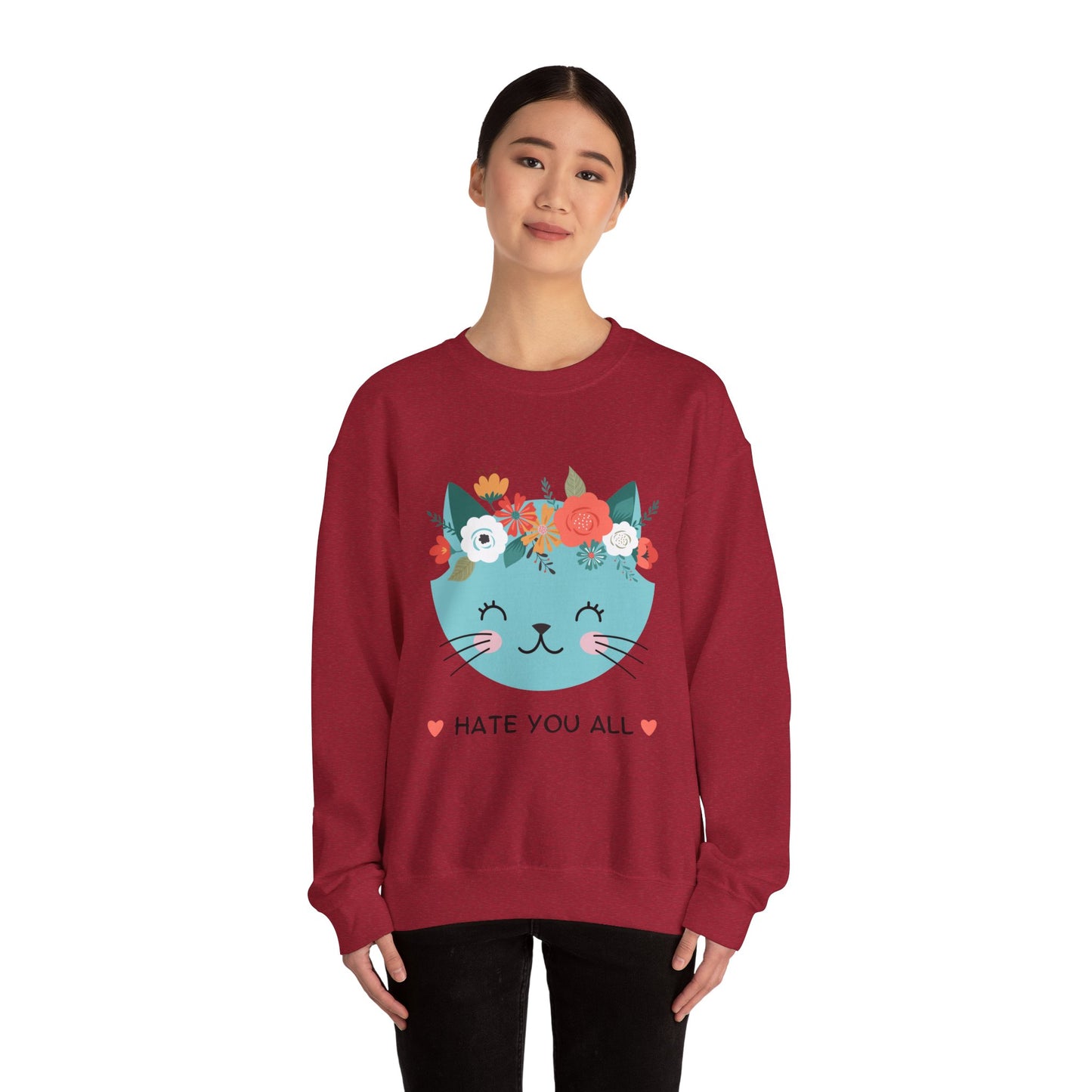 "HATE YOU ALL" - Floral Cat Crewneck Sweatshirt