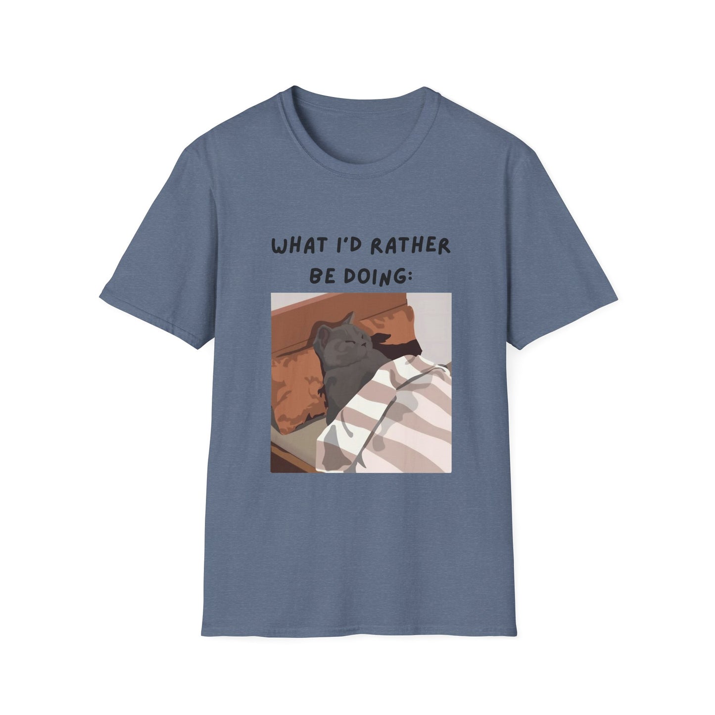 Cute Cat Sleepy Vibes Unisex Softstyle T-Shirt - "What I'd Rather Be Doing"