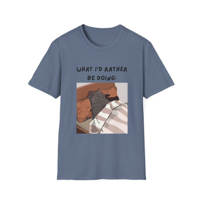 Cute Cat Sleepy Vibes Unisex Softstyle T-Shirt - "What I'd Rather Be Doing"