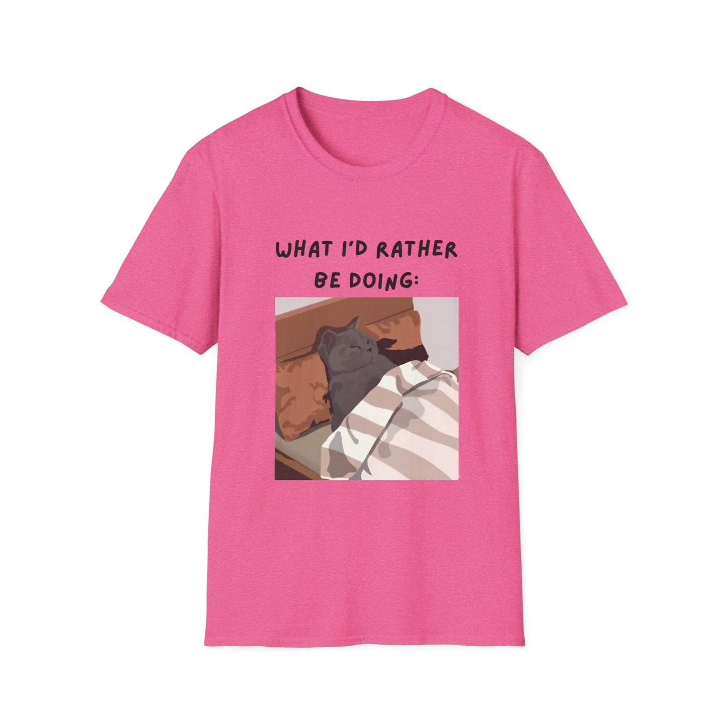 Cute Cat Sleepy Vibes Unisex Softstyle T-Shirt - "What I'd Rather Be Doing"