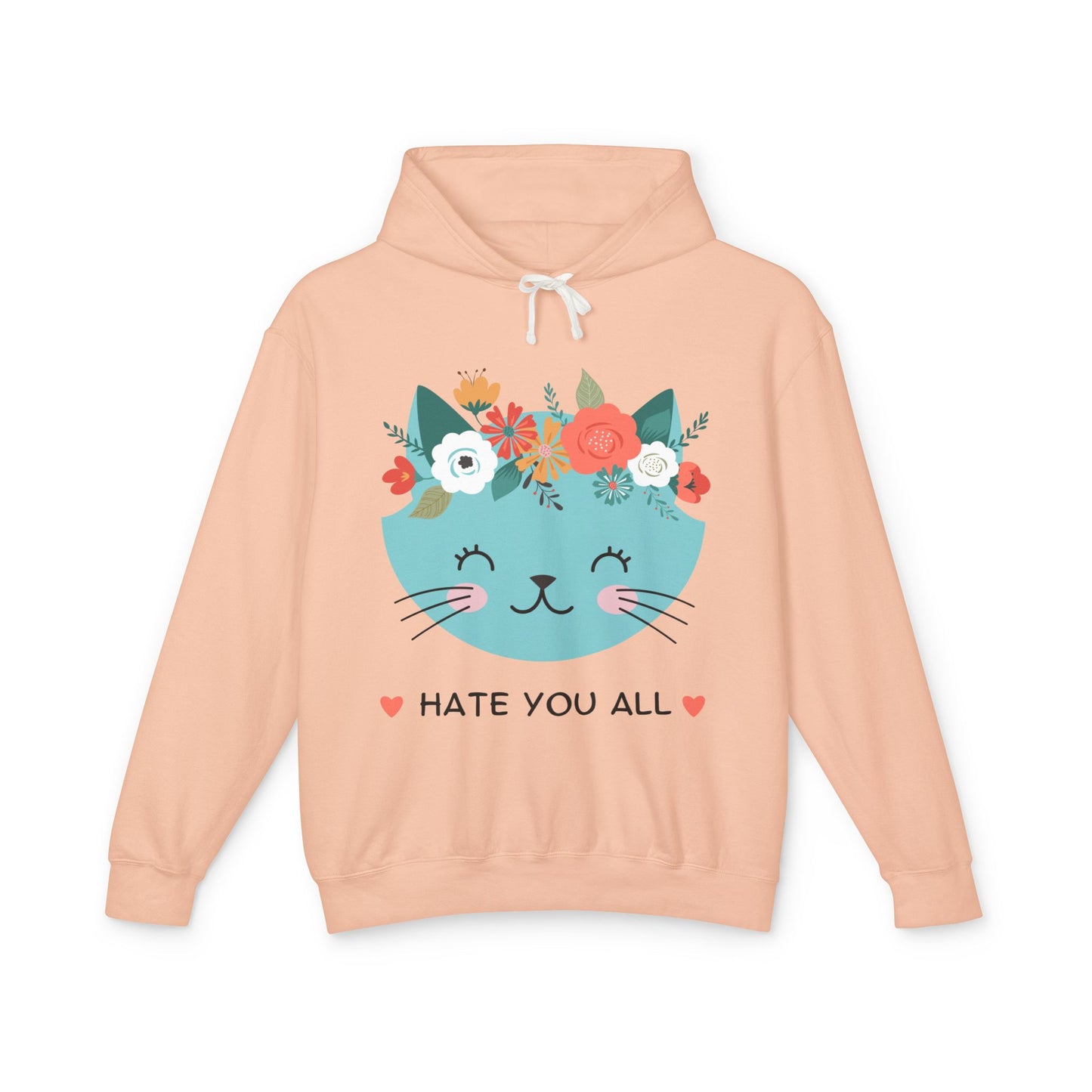 Cute Cat Floral Design Unisex Lightweight Hoodie - "Hate You All"