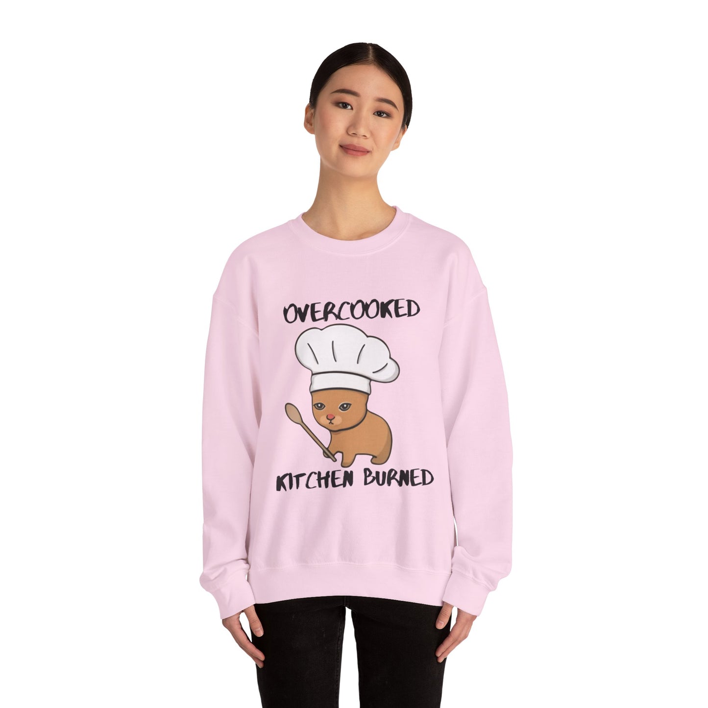 Funny Chef Cat Sweatshirt – 'Overcooked Kitchen Burned' Unisex Heavy Blend™ Crewneck