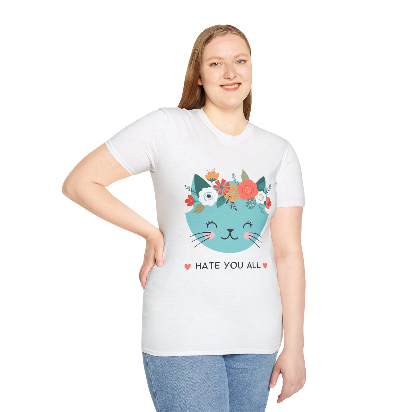 Floral Cat Graphic T-Shirt - 'Hate You All' Cute Unisex Tee
