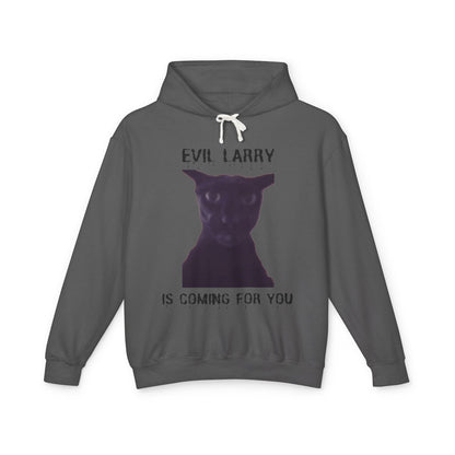 Evil Larry Unisex Lightweight Hooded Sweatshirt - Spooky Cat Design