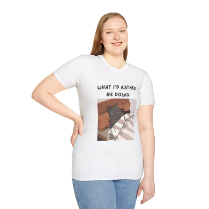Cute Cat Sleepy Vibes Unisex Softstyle T-Shirt - "What I'd Rather Be Doing"